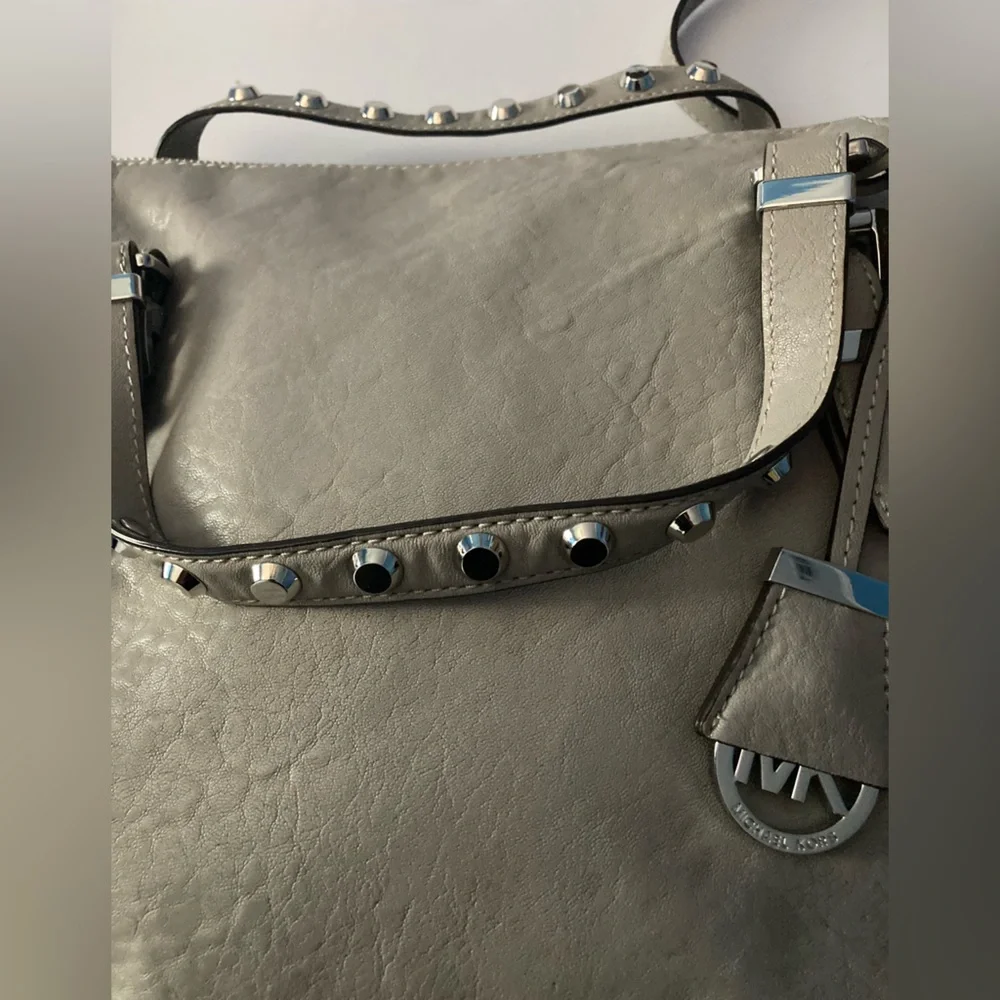 Michael Kors Gray leather bag with studded handles and Shoulder strap